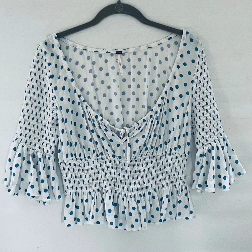 Free People Polka Dot Milkmaid Crop Top Small Cottagecore Boho Festival Fairy